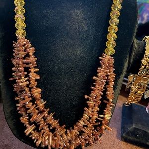 NWT Bronze & Yellow Dazzle Beaded Necklace 20 inch